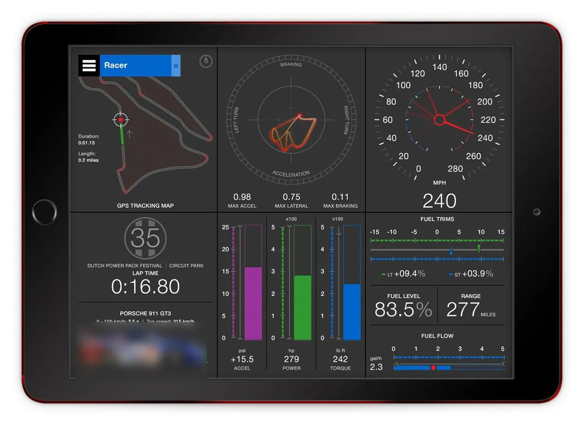 Une tablette affiche des données de télémétrie sur circuit.